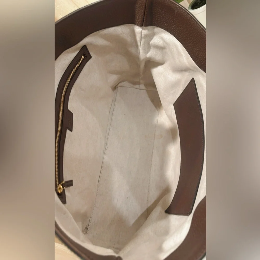 Authentic Gucci Monogram Jumbo GG Textured Calfskin Ophidia Tote Camel Ebony✨ - Picture 11 of 17